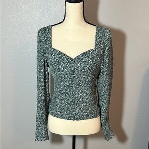 Abercrombie & Fitch Green Floral Blouse with Sweetheart Neckline